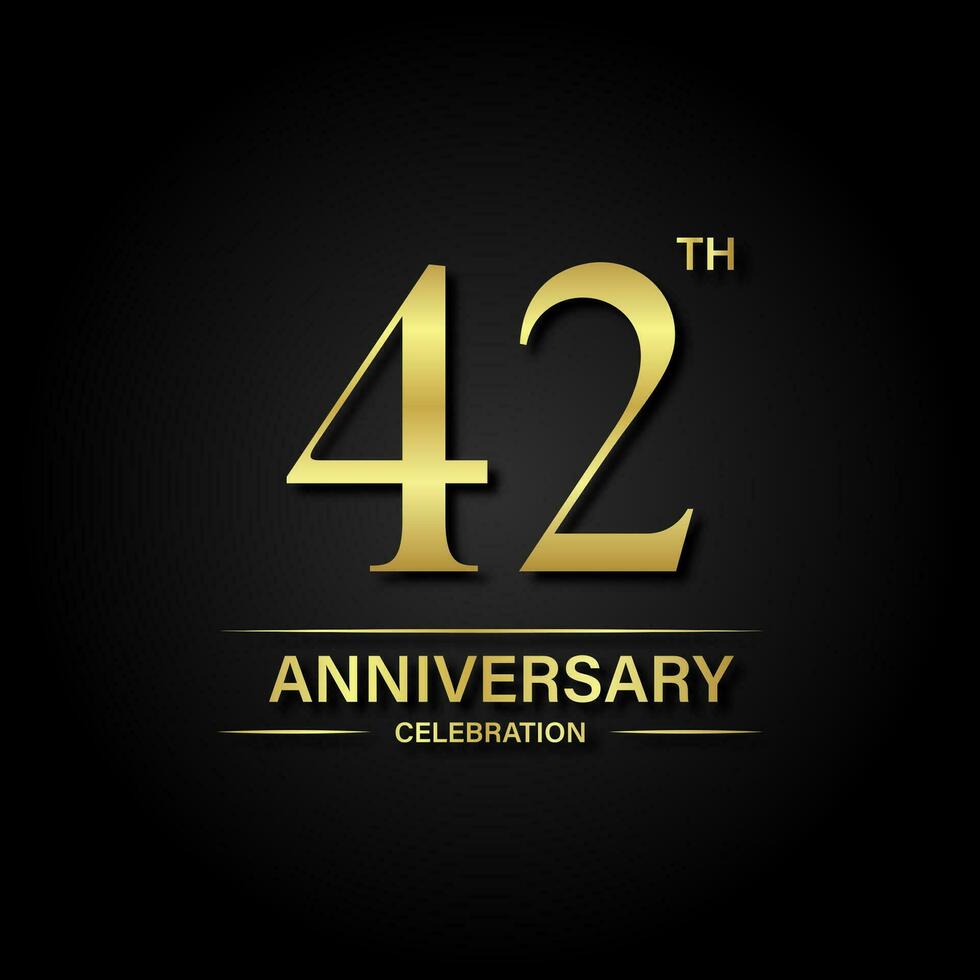 42th anniversary celebration with gold color and black background. Vector design for celebrations, invitation cards and greeting cards.