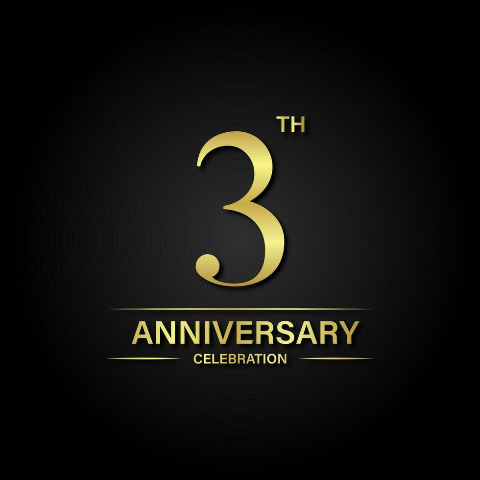 3th anniversary celebration with gold color and black background. Vector design for celebrations, invitation cards and greeting cards.