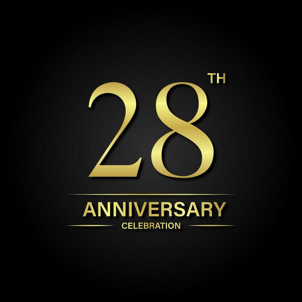 28th anniversary celebration with gold color and black background. Vector design for celebrations, invitation cards and greeting cards.