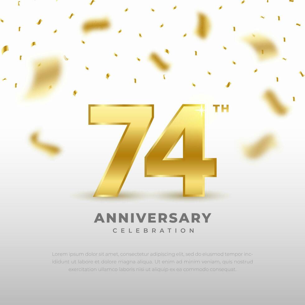 74th anniversary celebration with gold glitter color and white background. Vector design for celebrations, invitation cards and greeting cards.
