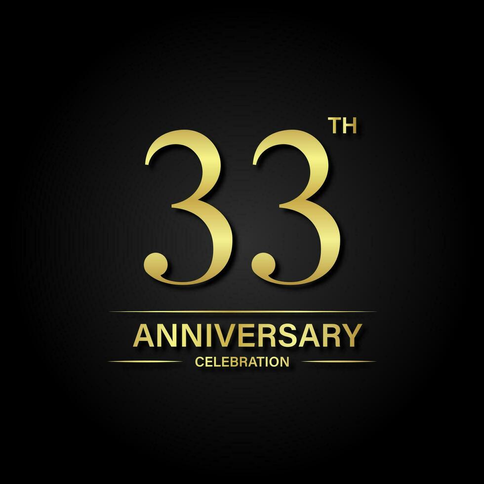 33th anniversary celebration with gold color and black background. Vector design for celebrations, invitation cards and greeting cards.