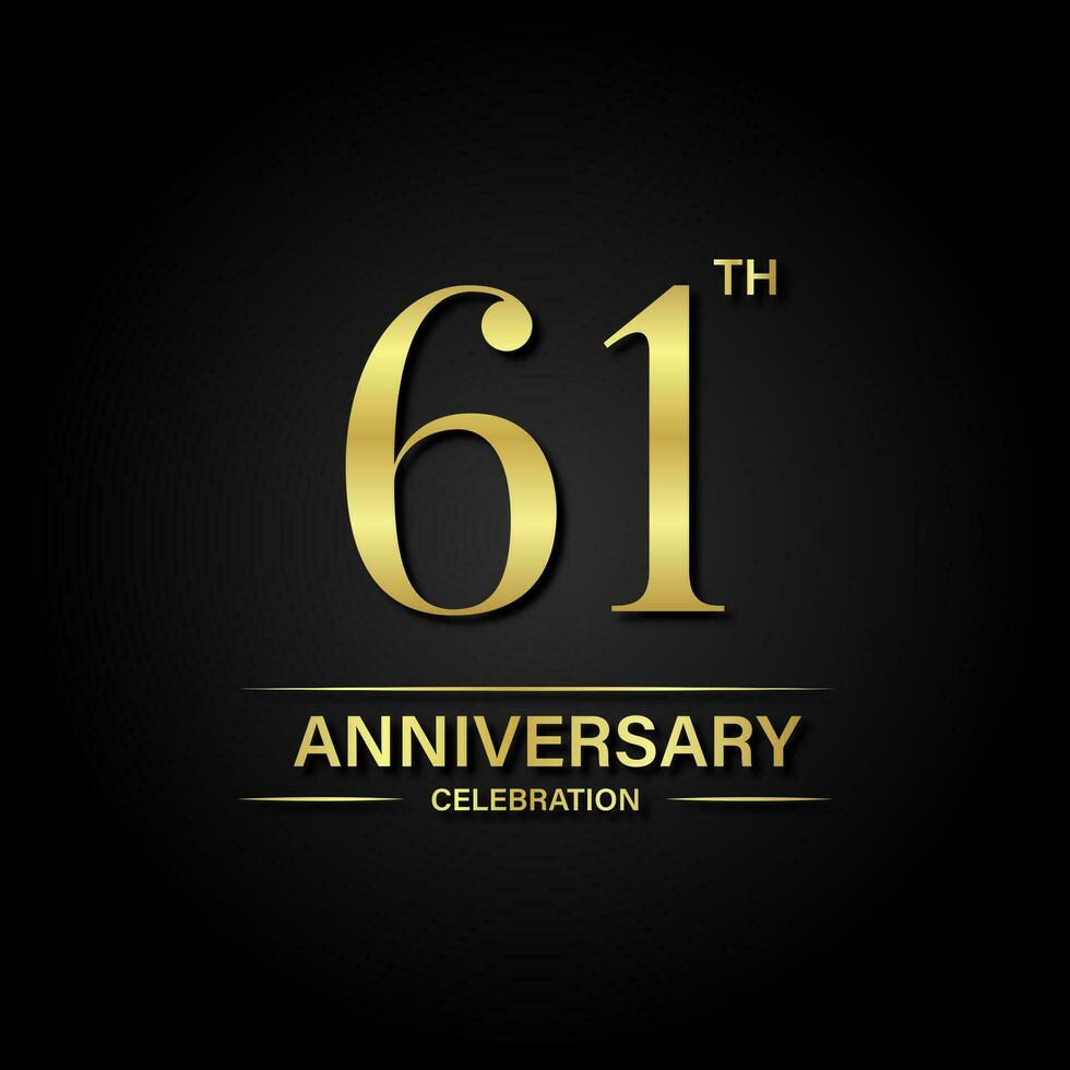 61th anniversary celebration with gold color and black background. Vector design for celebrations, invitation cards and greeting cards.