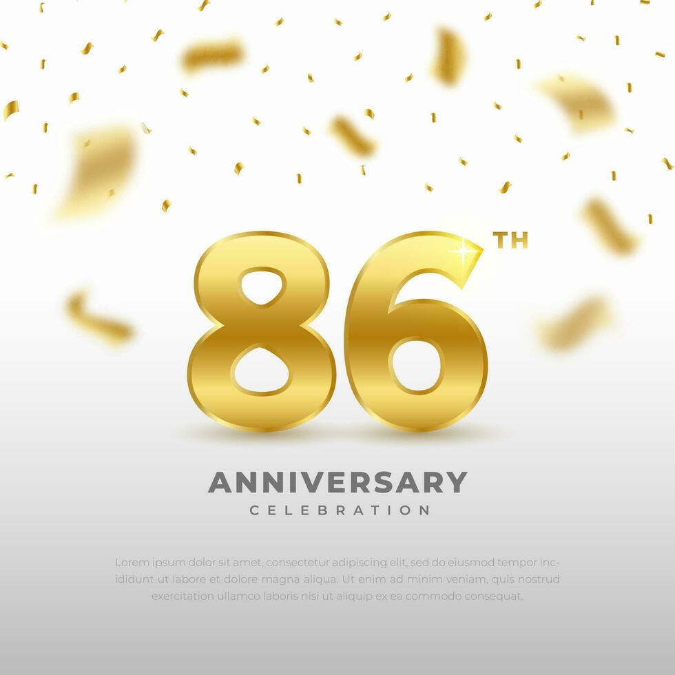 86th anniversary celebration with gold glitter color and black background. Vector design for celebrations, invitation cards and greeting cards.
