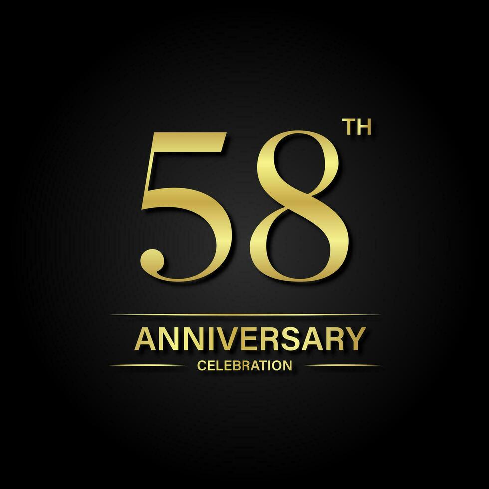 58th anniversary celebration with gold color and black background. Vector design for celebrations, invitation cards and greeting cards.