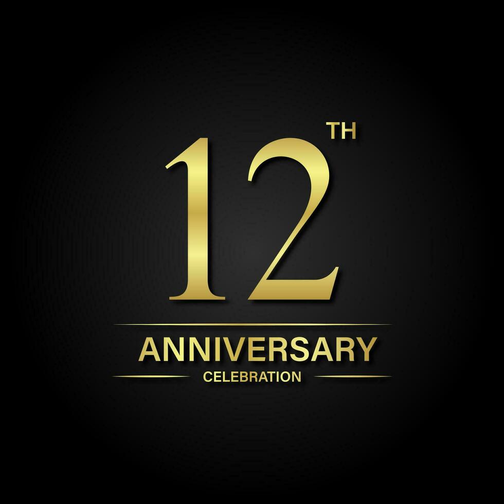 12th anniversary celebration with gold color and black background. Vector design for celebrations, invitation cards and greeting cards.