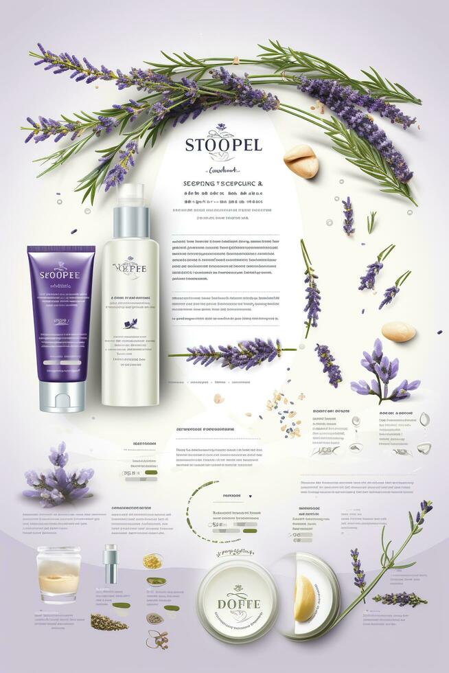 AI generated Beautiful flyer to present a store that sells products, body care, soap, cream, oil. Generative AI photo