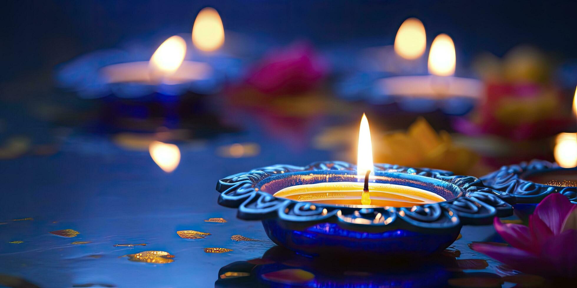 AI generated Happy Diwali. Diya oil lamps were lit during the celebration. AI Generated photo