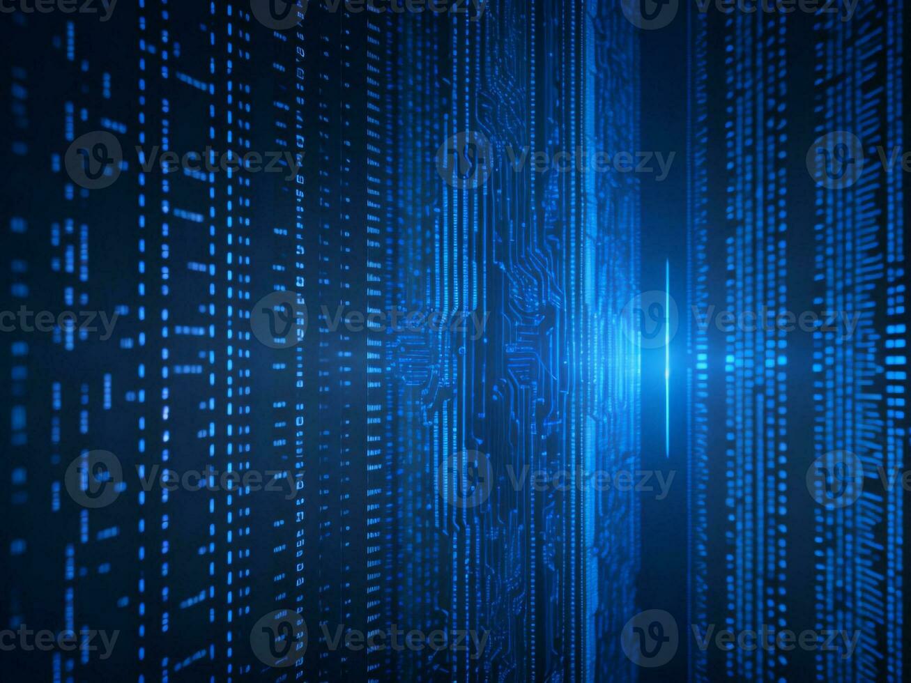 AI generated Blue digital binary data on computer screen background. binary code background . abstract blue background photo