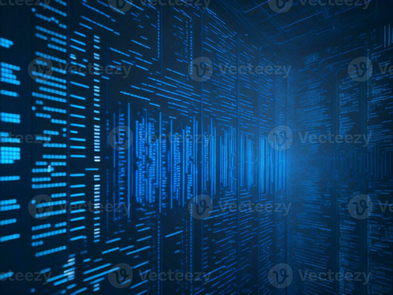 AI generated Blue digital binary data on computer screen background. binary code background . abstract blue background photo