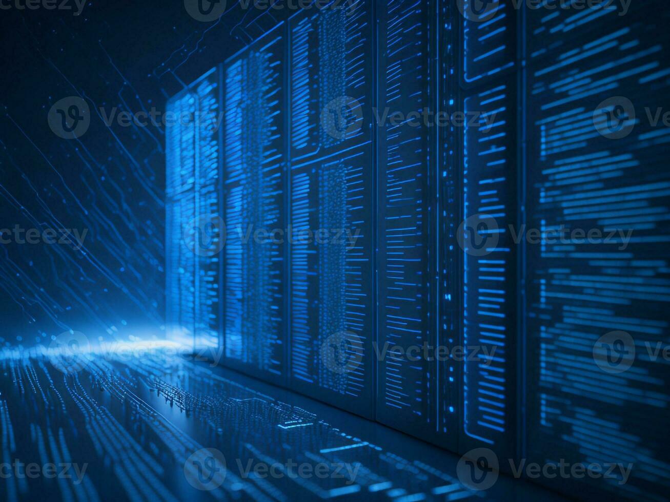 AI generated Blue digital binary data on computer screen background. binary code background . abstract blue background photo