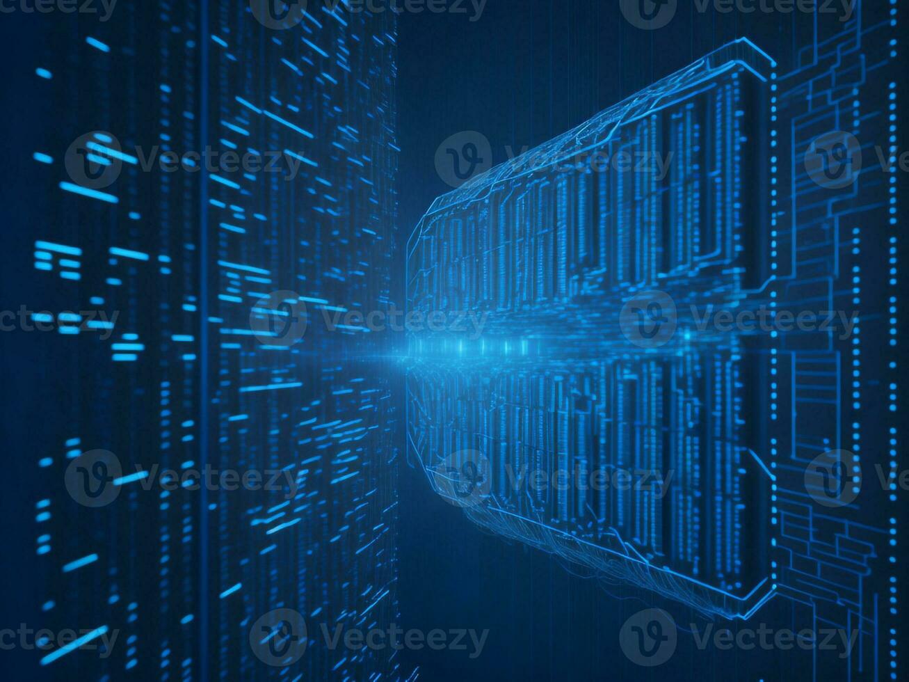 AI generated Blue digital binary data on computer screen background. binary code background . abstract blue background photo