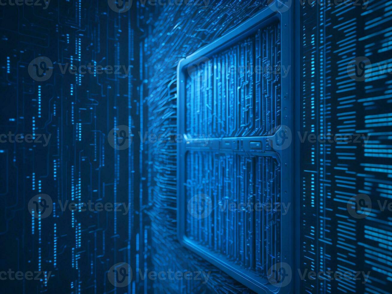 AI generated Blue digital binary data on computer screen background. binary code background . abstract blue background photo