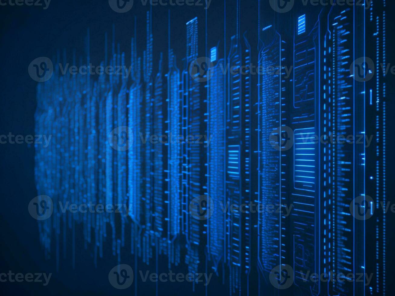 AI generated Blue digital binary data on computer screen background. binary code background . abstract blue background photo