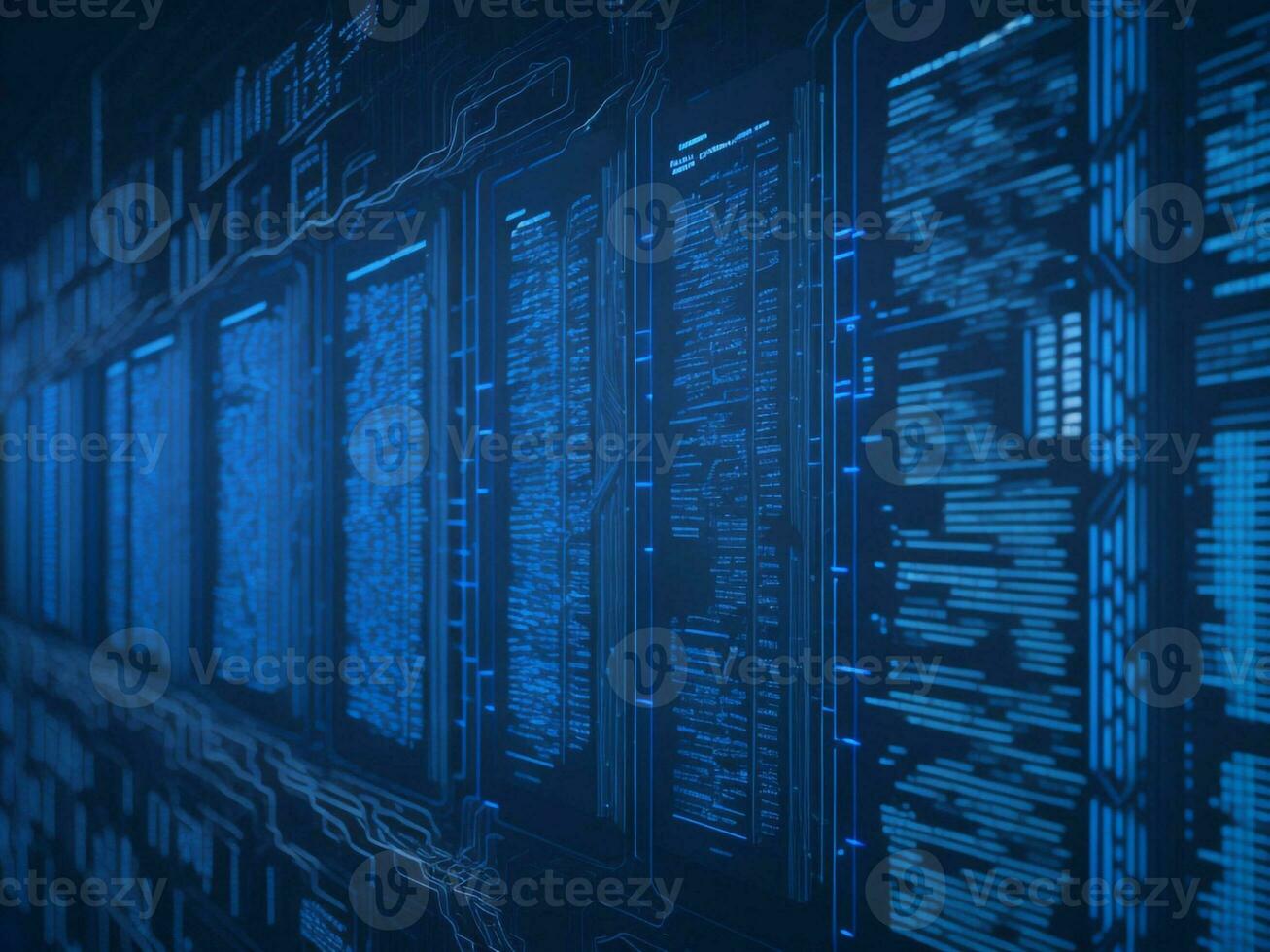 AI generated Blue digital binary data on computer screen background. binary code background . abstract blue background photo