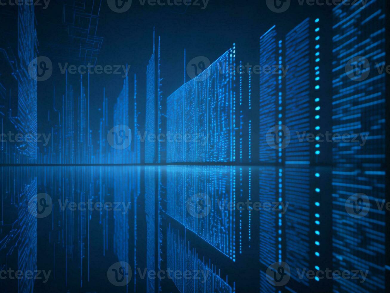 AI generated Blue digital binary data on computer screen background. binary code background . abstract blue background photo
