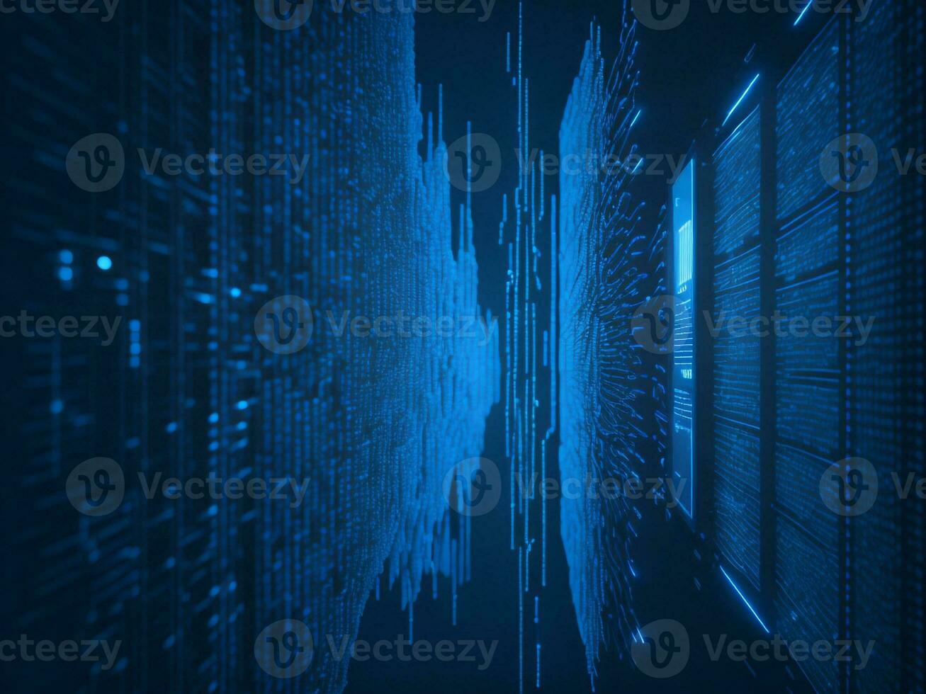 AI generated Digital Cyberspace with Particles and Digital Data Network Connections. High Speed Connection and Data Analysis Technology Digital Abstract Background Concept. 3d rendering photo