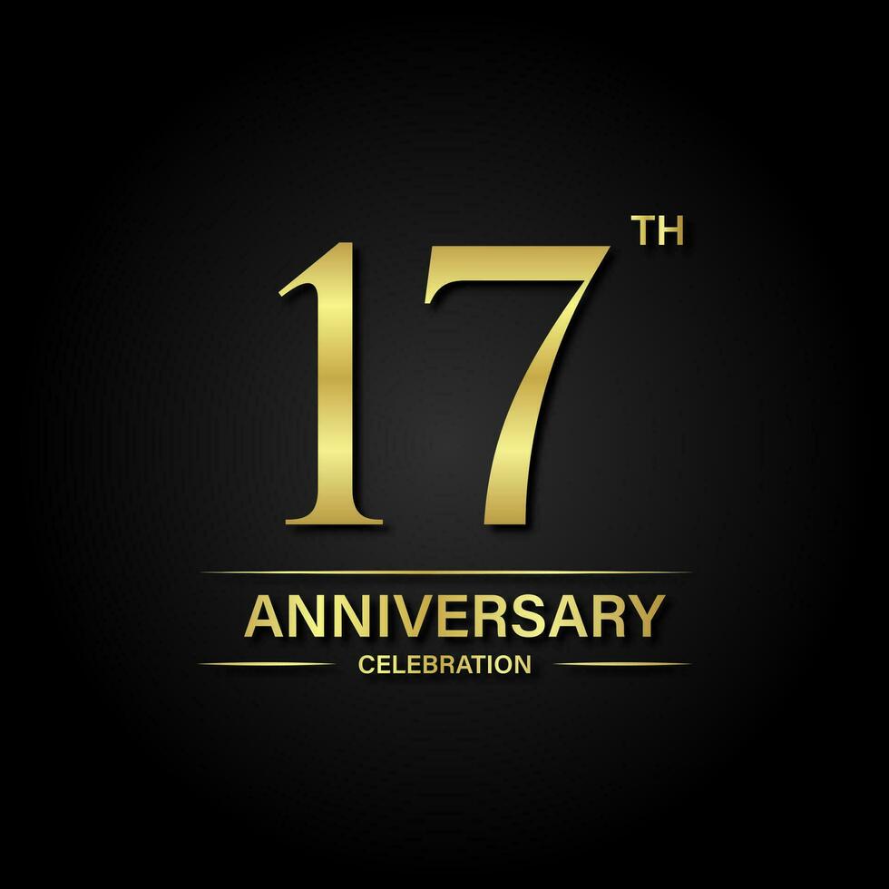 17th anniversary celebration with gold color and black background. Vector design for celebrations, invitation cards and greeting cards.