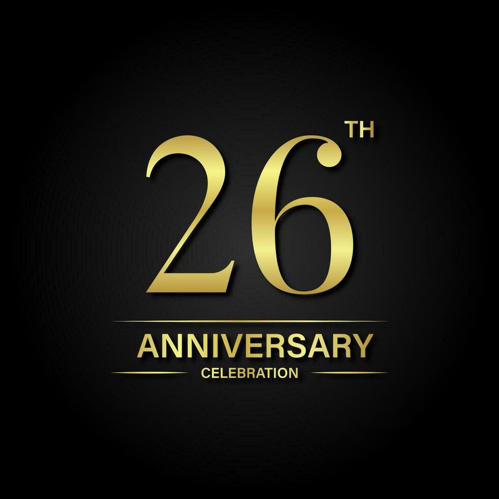 26th anniversary celebration with gold color and black background. Vector design for celebrations, invitation cards and greeting cards.