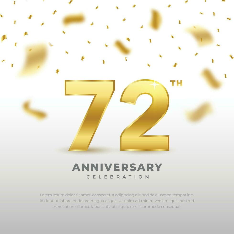 72th anniversary celebration with gold glitter color and black background. Vector design for celebrations, invitation cards and greeting cards.