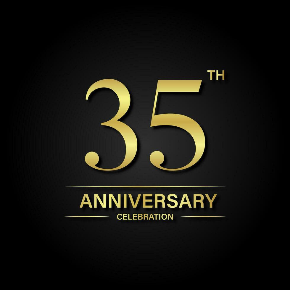 35th anniversary celebration with gold color and black background. Vector design for celebrations, invitation cards and greeting cards.