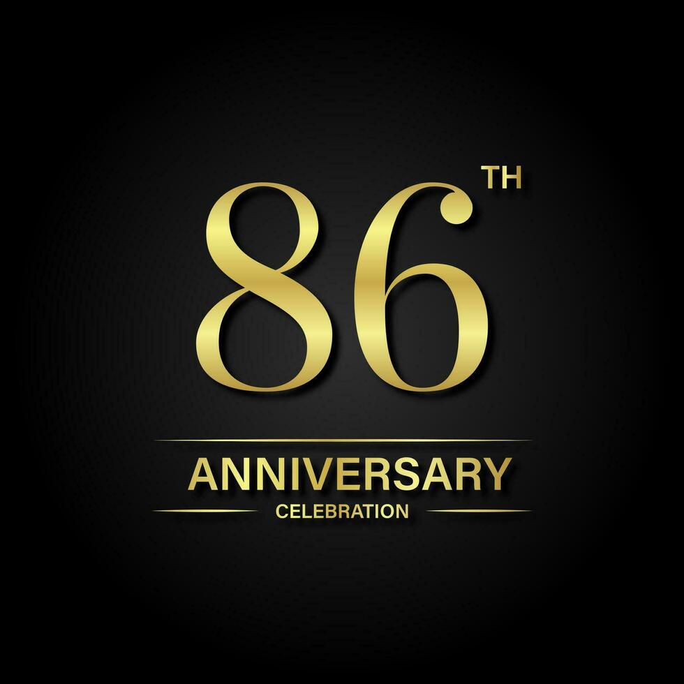 86th anniversary celebration with gold color and black background. Vector design for celebrations, invitation cards and greeting cards.