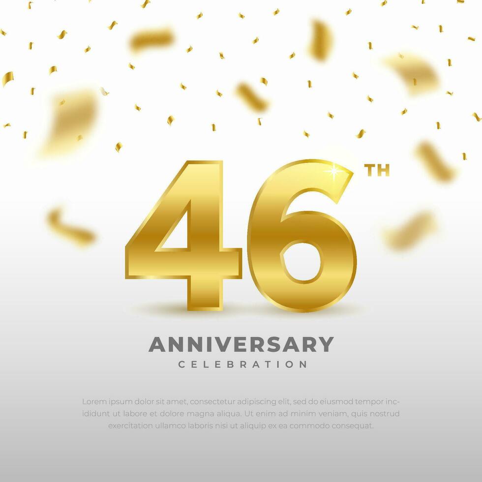 46th anniversary celebration with gold glitter color and white background. Vector design for celebrations, invitation cards and greeting cards.