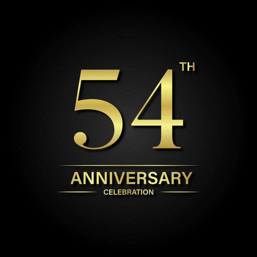 54th anniversary celebration with gold color and black background. Vector design for celebrations, invitation cards and greeting cards.