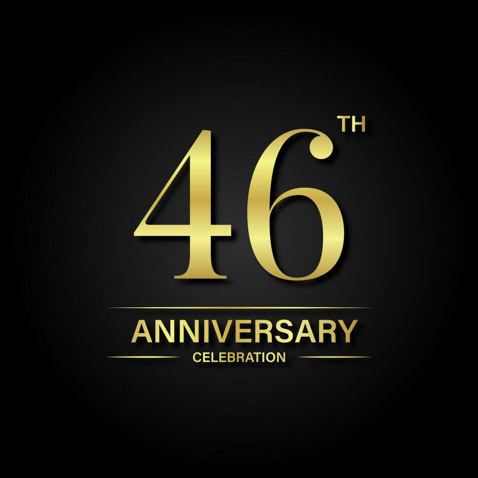 46th anniversary celebration with gold color and black background. Vector design for celebrations, invitation cards and greeting cards.