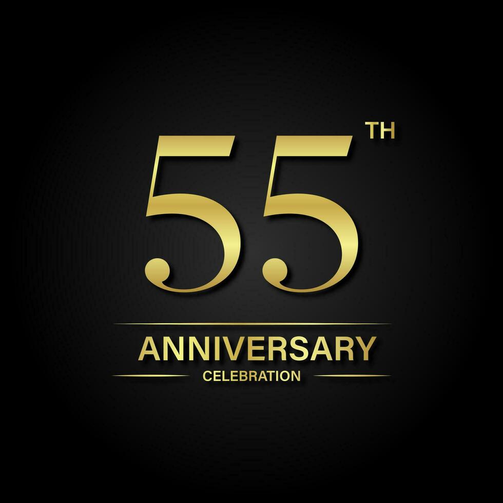 55th anniversary celebration with gold color and black background. Vector design for celebrations, invitation cards and greeting cards.