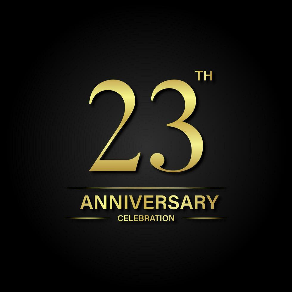 23th anniversary celebration with gold color and black background. Vector design for celebrations, invitation cards and greeting cards.