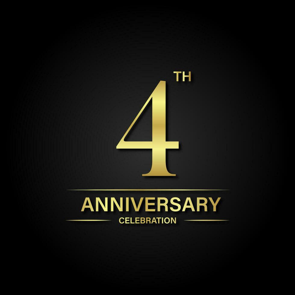 4th anniversary celebration with gold color and black background. Vector design for celebrations, invitation cards and greeting cards.