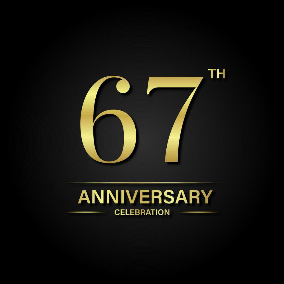 67th anniversary celebration with gold color and black background. Vector design for celebrations, invitation cards and greeting cards.