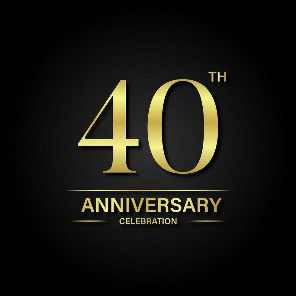 40th anniversary celebration with gold color and black background. Vector design for celebrations, invitation cards and greeting cards.