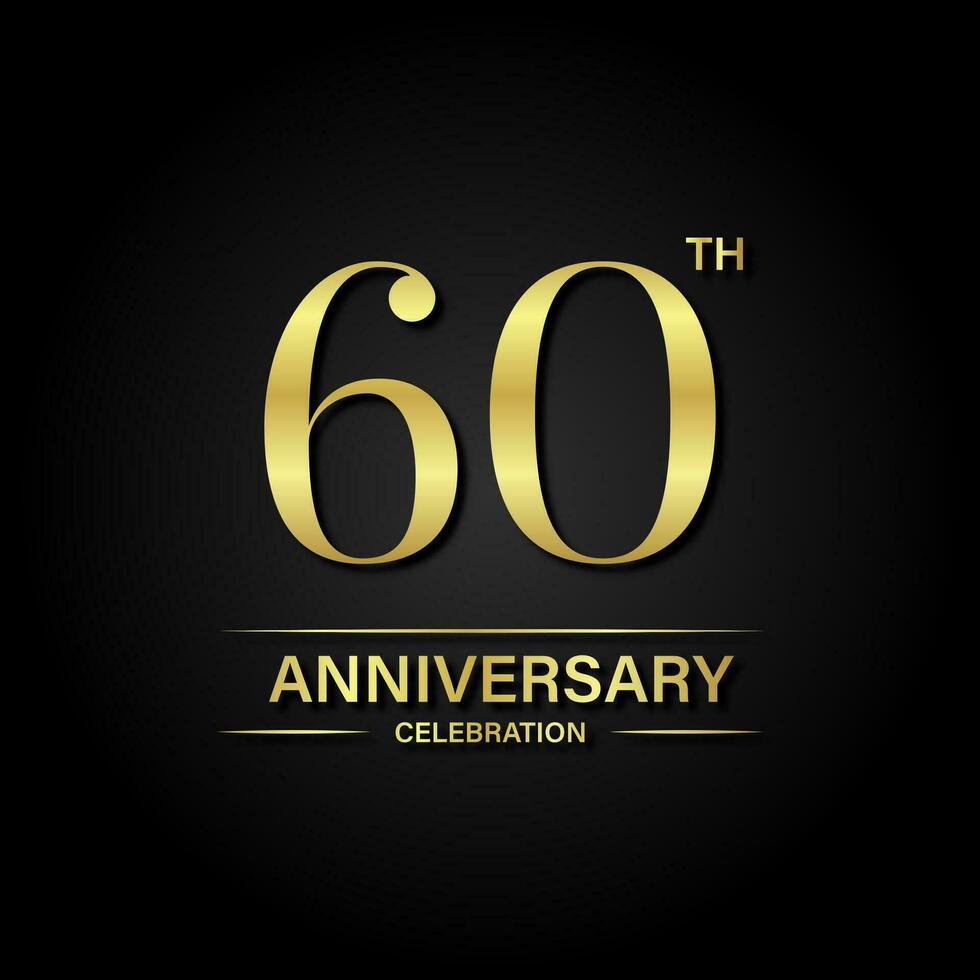 60th anniversary celebration with gold color and black background. Vector design for celebrations, invitation cards and greeting cards.