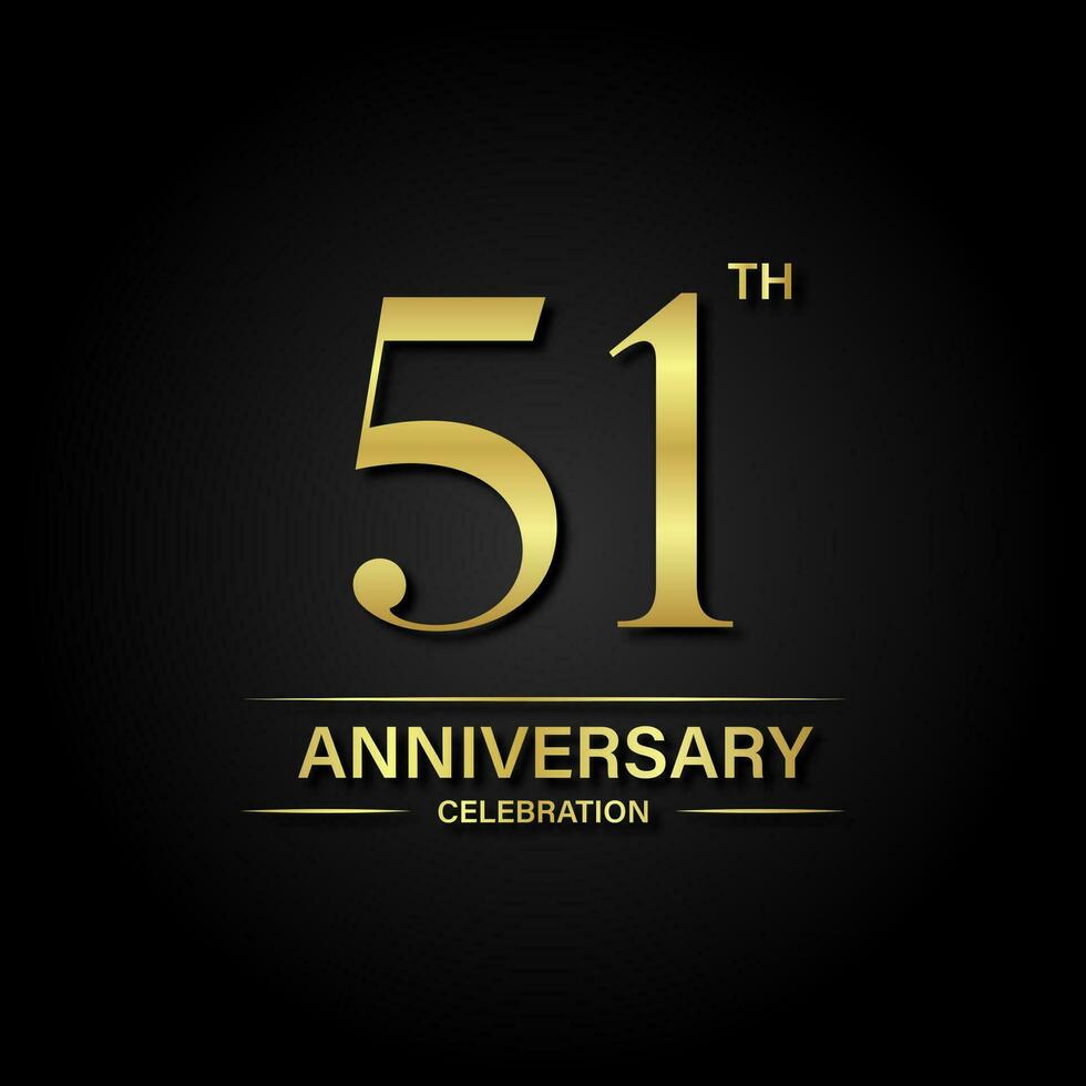 51th anniversary celebration with gold color and black background. Vector design for celebrations, invitation cards and greeting cards.