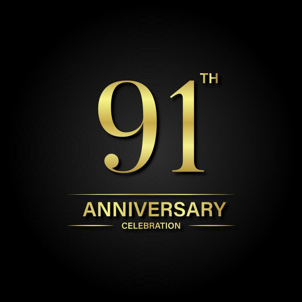 91th anniversary celebration with gold color and black background. Vector design for celebrations, invitation cards and greeting cards.