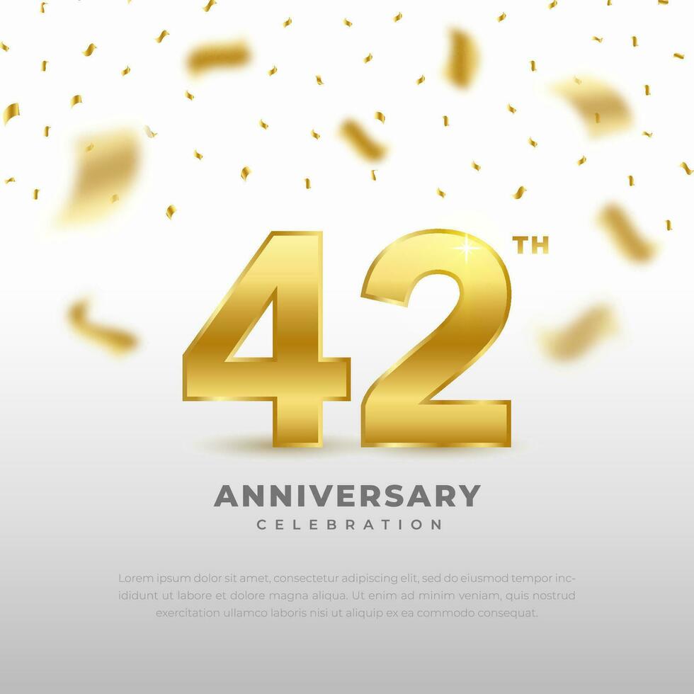 42th anniversary celebration with gold glitter color and white background. Vector design for celebrations, invitation cards and greeting cards.