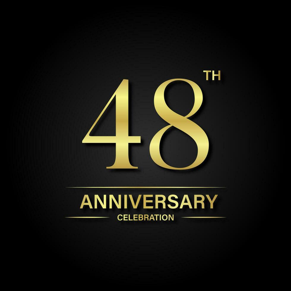 48th anniversary celebration with gold color and black background. Vector design for celebrations, invitation cards and greeting cards.