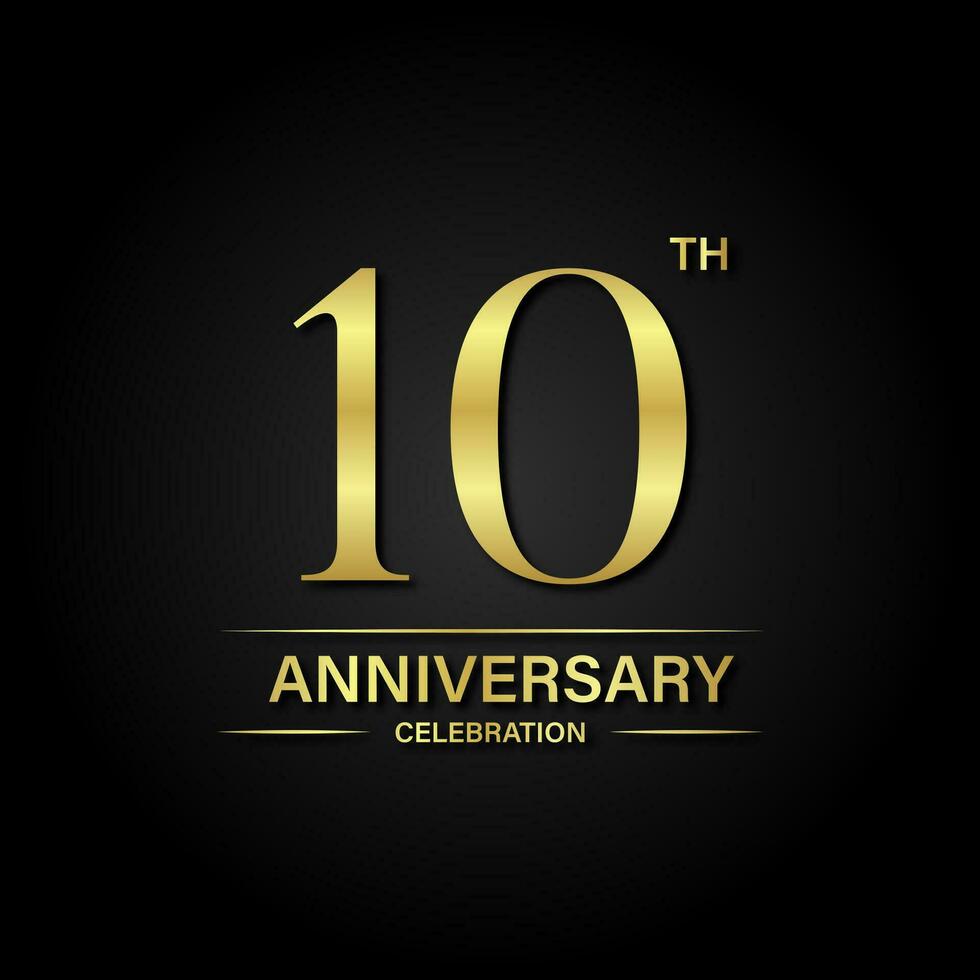 10th anniversary celebration with gold color and black background. Vector design for celebrations, invitation cards and greeting cards.