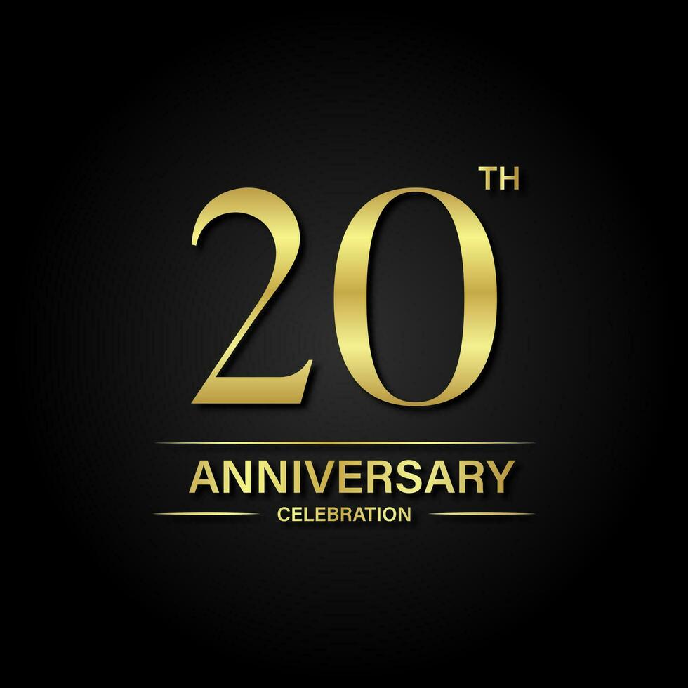 20th anniversary celebration with gold color and black background. Vector design for celebrations, invitation cards and greeting cards.