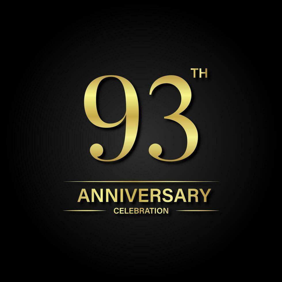 93th anniversary celebration with gold color and black background. Vector design for celebrations, invitation cards and greeting cards.