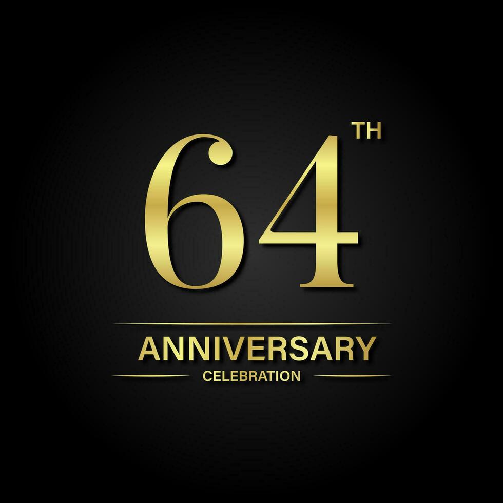 64th anniversary celebration with gold color and black background. Vector design for celebrations, invitation cards and greeting cards.