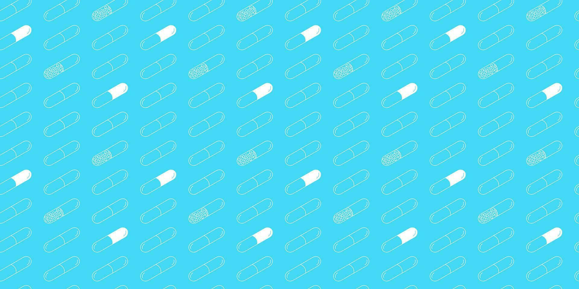 Medicine capsules outline seamless pattern blue vector background line art style