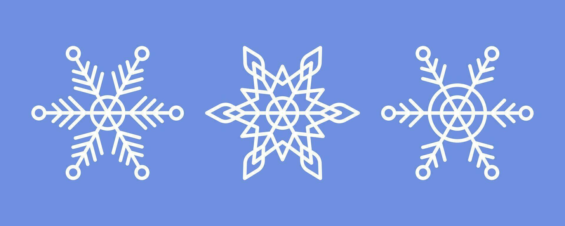 blanco copos de nieve en azul antecedentes. editable invierno aislado íconos en silueta. nieve cristales sencillo línea estilo. vector ilustración