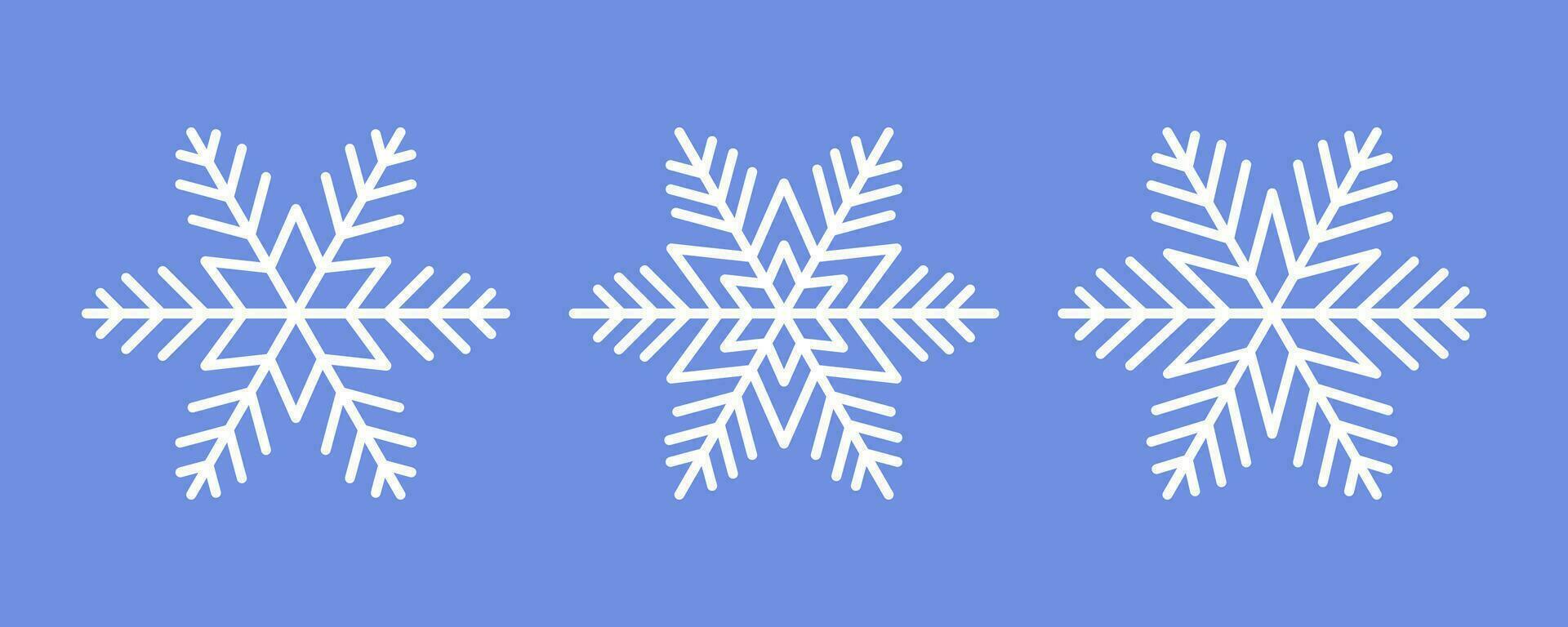 White Snowflakes on blue background. Editable Winter isolated icons in silhouette. Snow Crystals. Simple Line Style. Vector illustration