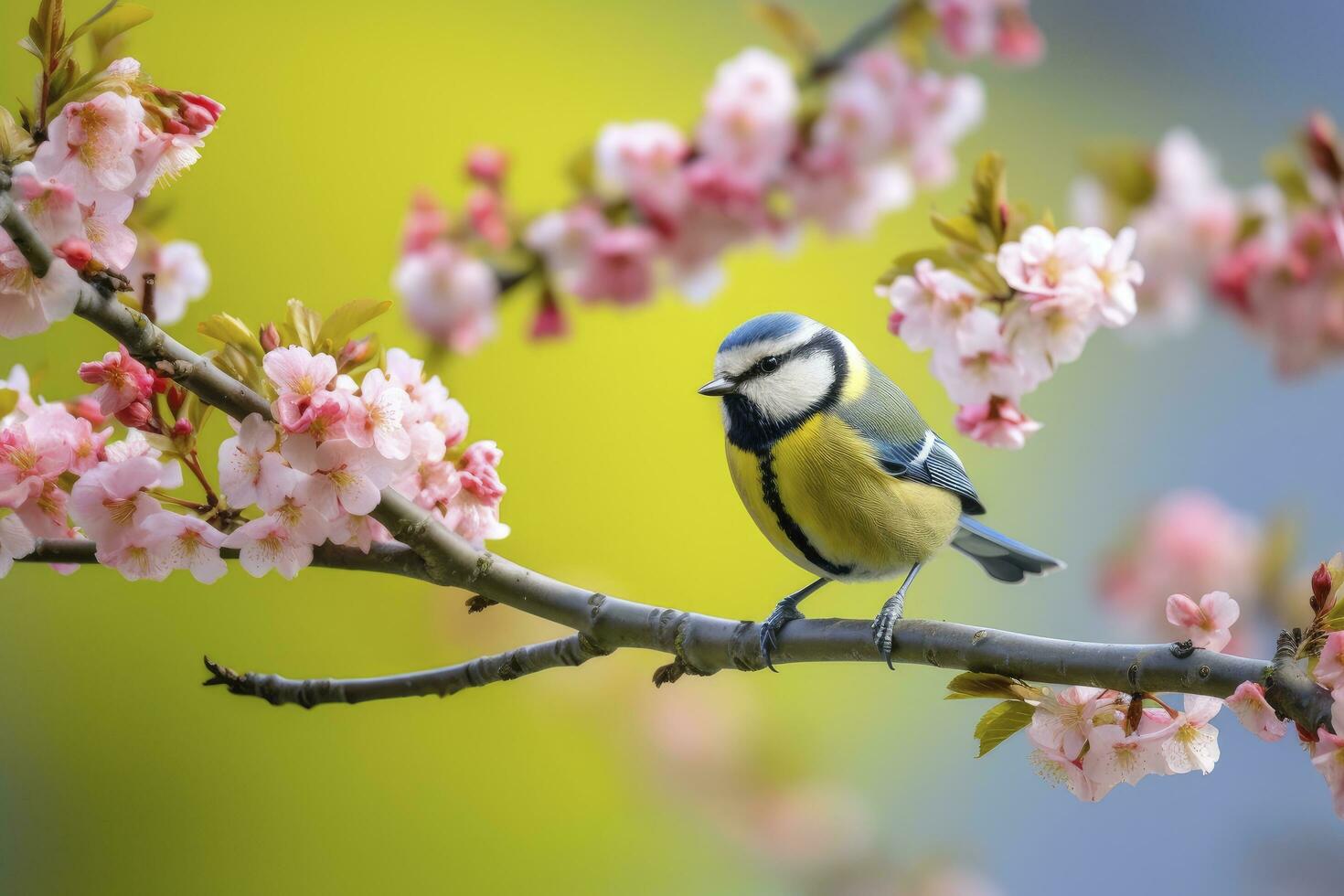 AI generated A Bluetit bird resting on the branch of a tree. AI Generated. photo