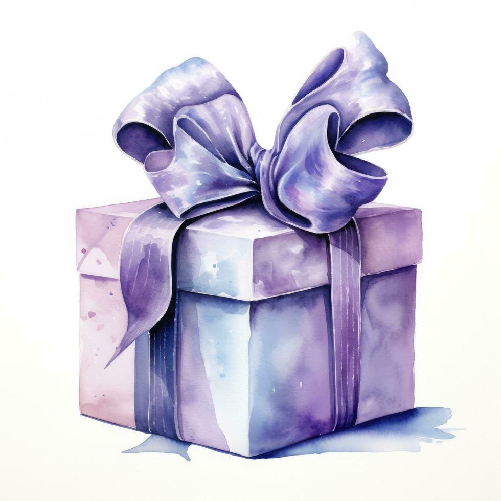 AI generated Watercolor birthday present with bow isolated on white background.  AI Generated photo