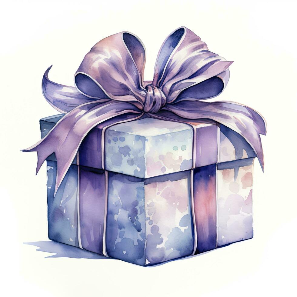 AI generated Watercolor birthday present with bow isolated on white background.  AI Generated photo