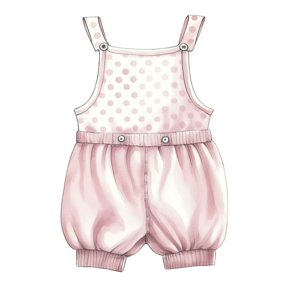 AI generated Pink baby girl romper in watercolors on a white background. AI Generated photo
