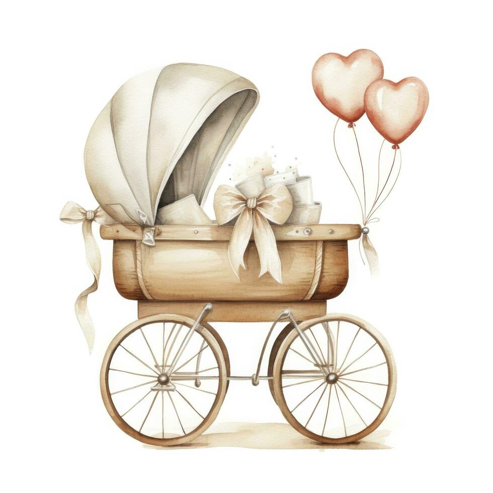 AI generated Watercolor Baby carriage Clipart on white background. AI Generated photo